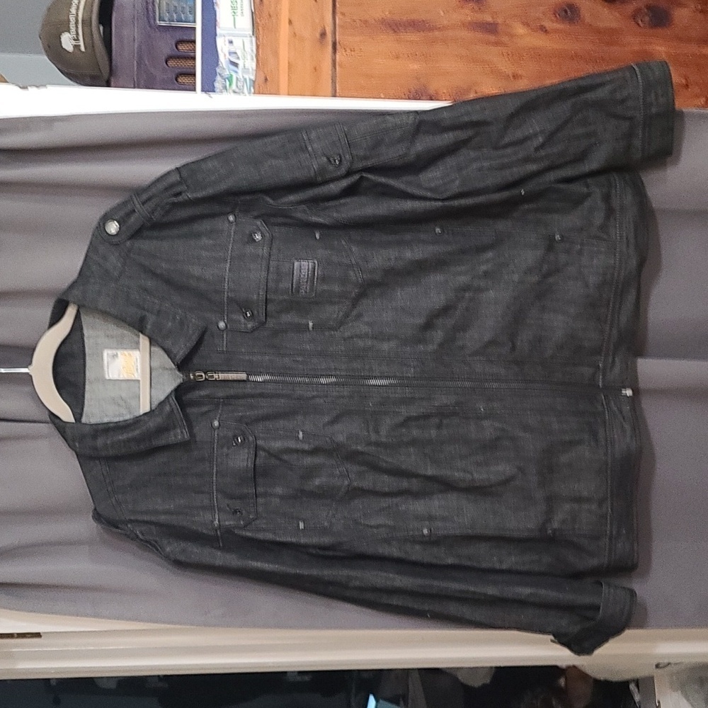 Parish Mens Black Denim Jacket Zips Multi-Pocketed Size 3XL EUC